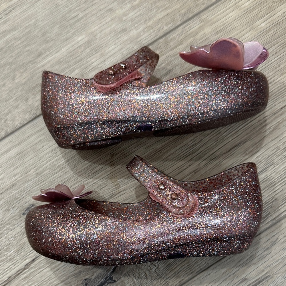 Mini Melissa Ultragirl Butterfly Jelly Ballerinas pink glitter Jellies Mary Jane - Picture 3 of 6